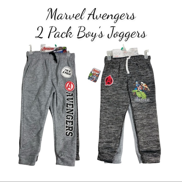 NWT Marvel Avengers 2 Pack Of Boy's Joggers/Sweatpants light Gray & Dark Gray - Picture 1 of 14